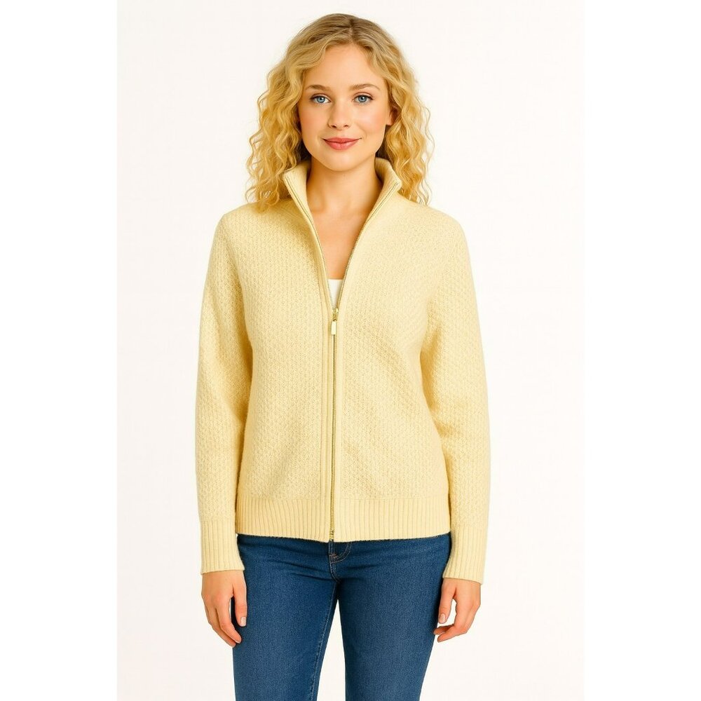 Marshall Fields Cashmere Full Zip Cardigan Sweater Womens Large Yellow